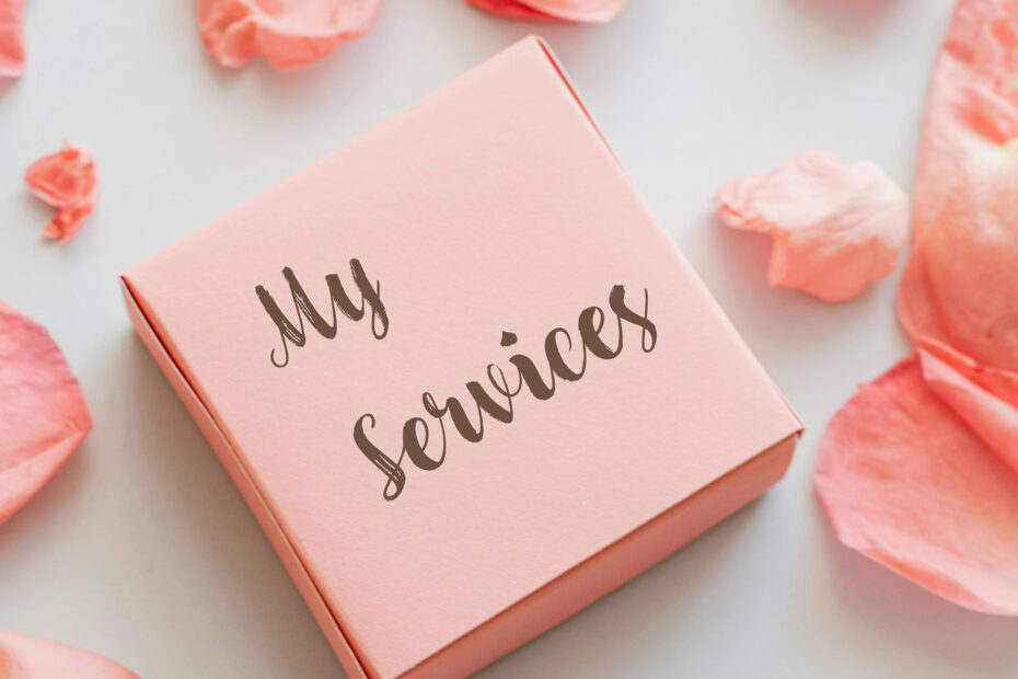 package of services surrounded by rose petals